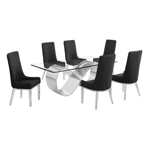 Best Quality Furniture 78&quot x 42&quot Clear Glass Dining Set w Boucle Fabric Chairs