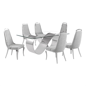 Best Quality Furniture 78&quot x 42&quot Clear Glass Dining Set w Boucle Fabric Chairs