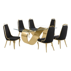 Best Quality Furniture 78&quot x 42&quot Clear Glass Dining Set w Boucle Fabric Chairs
