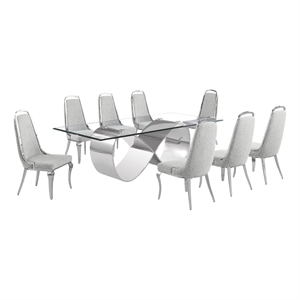 Best Quality Furniture 94&quot x 46&quot Clear Glass Dining Set w Boucle Fabric Chairs