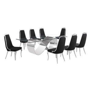 Best Quality Furniture 94&quot x 46&quot Clear Glass Dining Set w Boucle Fabric Chairs