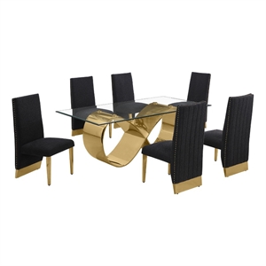 Best Quality Furniture 78&quot x 42&quot Clear Glass Dining Set w Boucle Fabric Chairs
