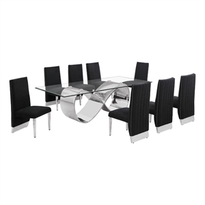 Best Quality Furniture 94&quot x 46&quot Clear Glass Dining Set w Boucle Fabric Chairs