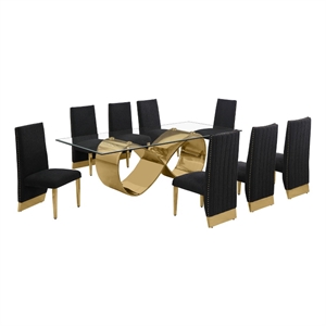 Best Quality Furniture 94&quot x 46&quot Clear Glass Dining Set w Boucle Fabric Chairs