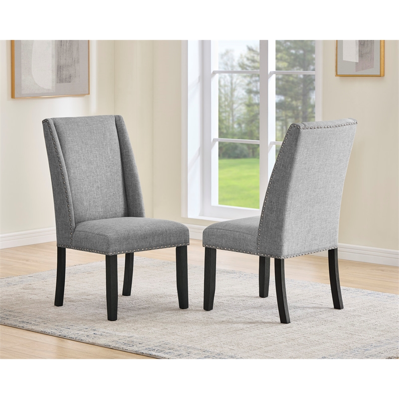 Best Quality Furniture Gray Fabric Dining Side Chairs With Nailhead Trim