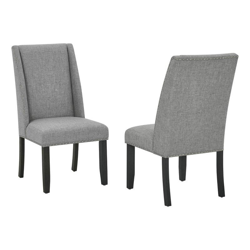 Best Quality Furniture Gray Fabric Dining Side Chairs With Nailhead Trim