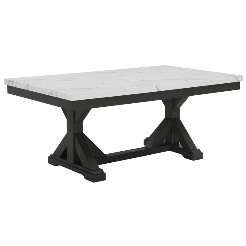 Best Quality Furniture Faux White Marble Dining Set with Dark Rustic Wood Finish