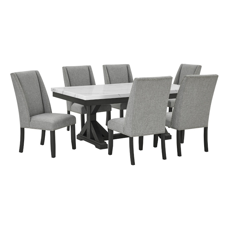 Best Quality Furniture Faux White Marble Dining Set with Dark Rustic Wood Finish