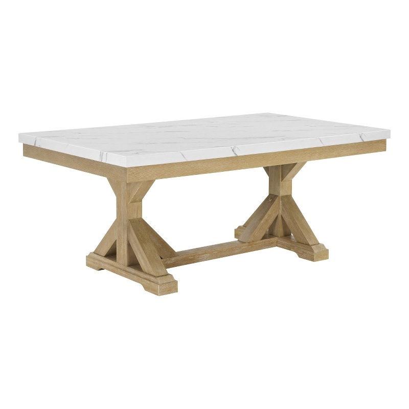 Best Quality Furniture Faux White Marble Dining Table with Rustic Wood Finish