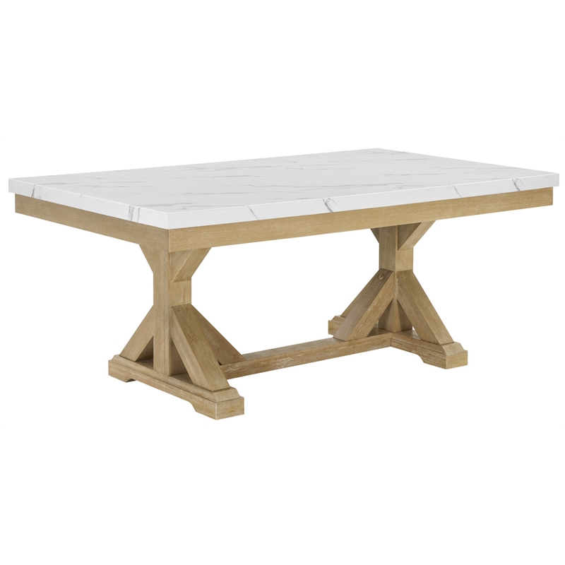 Best Quality Furniture Faux White Marble Dining Set with Rustic Wood Finish