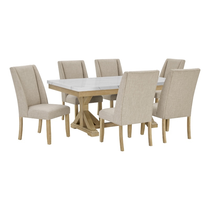 Best Quality Furniture Faux White Marble Dining Set with Rustic Wood Finish