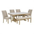 Best Quality Furniture Faux White Marble Dining Set with Rustic Wood Finish