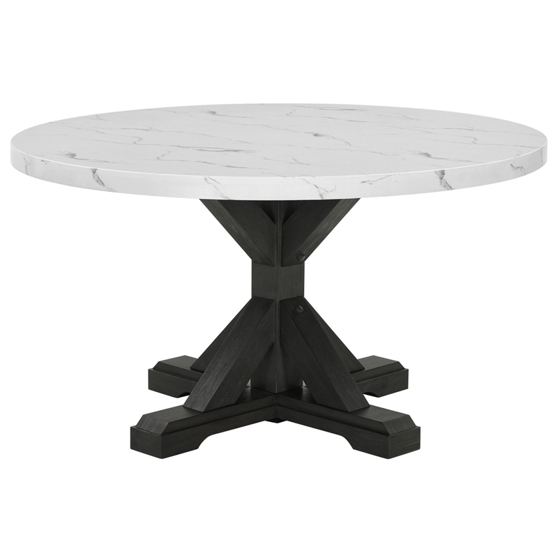Best Quality Furniture Faux White Marble Dining Set with Dark Rustic Wood Finish