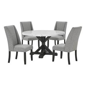 Best Quality Furniture Faux White Marble Dining Set with Dark Rustic Wood Finish