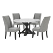 Best Quality Furniture Faux White Marble Dining Set with Dark Rustic Wood Finish
