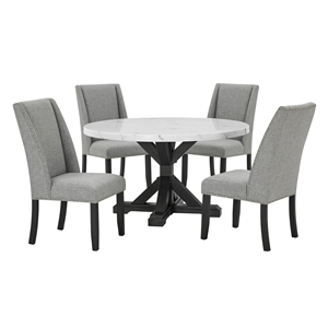 Best Quality Furniture Faux White Marble Dining Table with Dark Rustic Wood