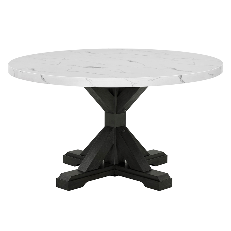 Best Quality Furniture Faux White Marble Dining Table with Dark Rustic Wood