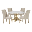 Best Quality Furniture Faux White Marble Dining Set with Rustic Wood Finish
