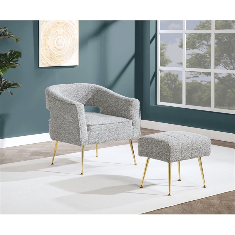 Best Quality Furniture 2 Piece Accent Chair & Ottoman in Rich Gray Boucle Fabric