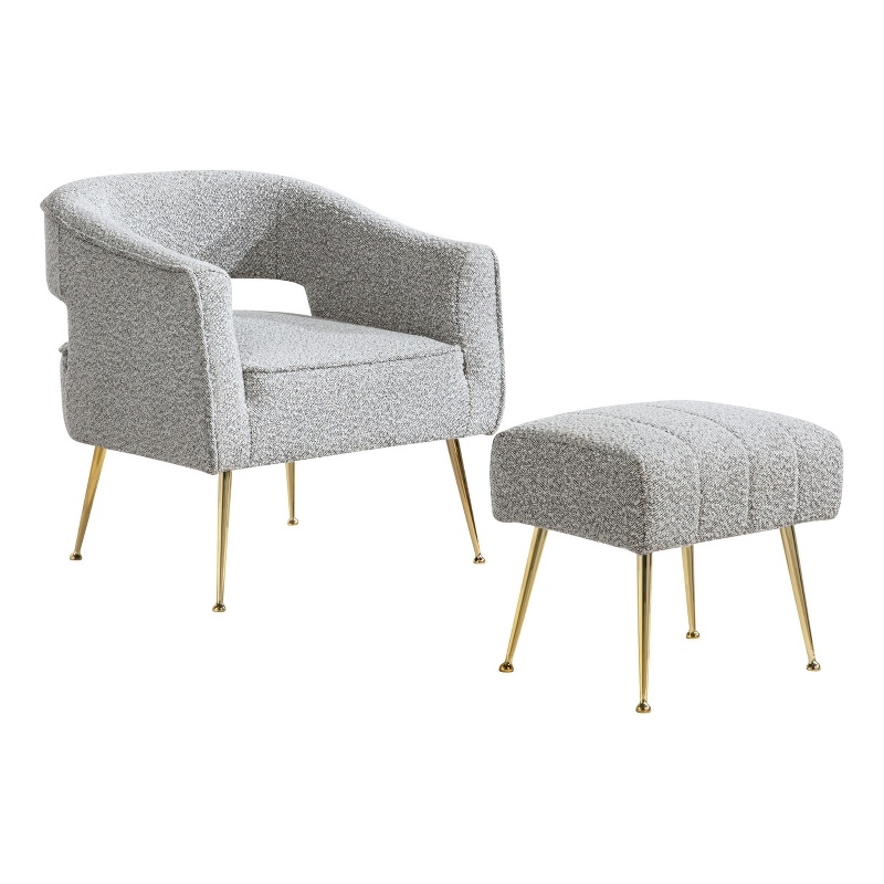 Best Quality Furniture 2 Piece Accent Chair & Ottoman in Rich Gray Boucle Fabric