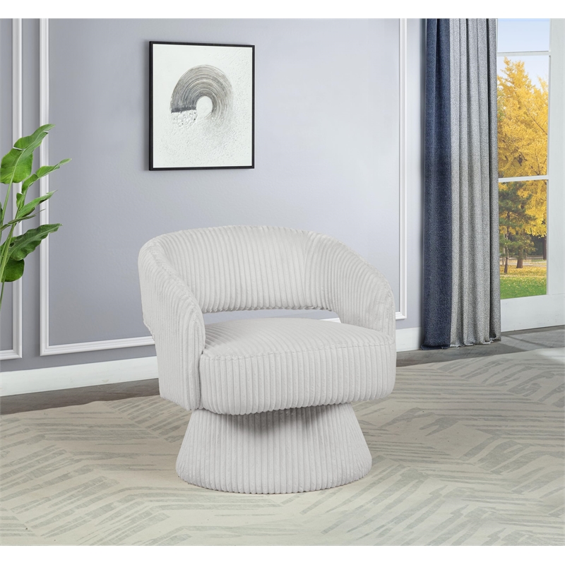 Best Quality Furniture Swivel Accent Chair in Cream Velvet Stripe Fabric