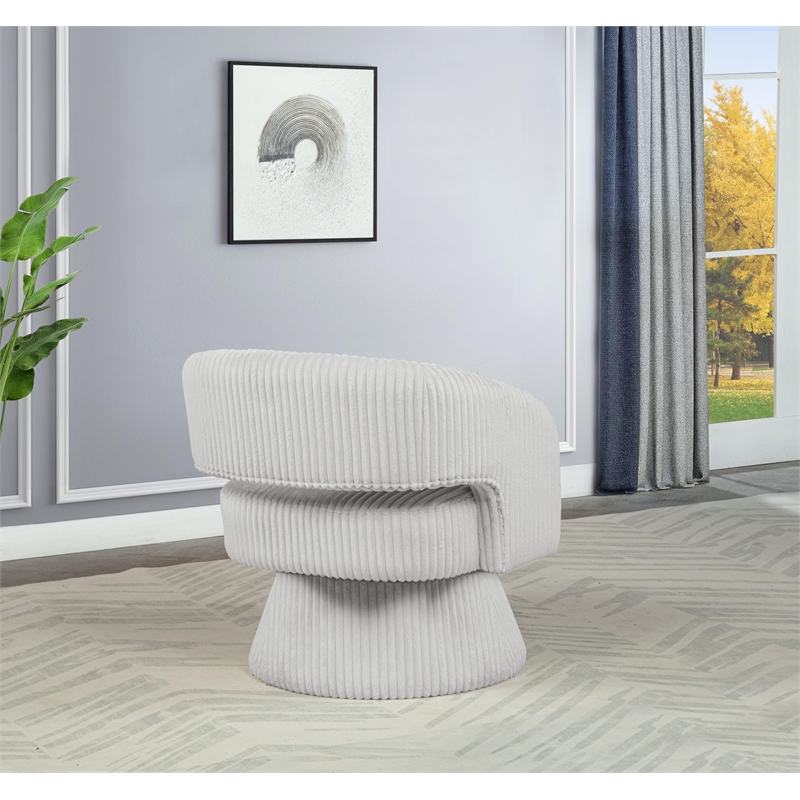 Best Quality Furniture Swivel Accent Chair in Cream Velvet Stripe Fabric
