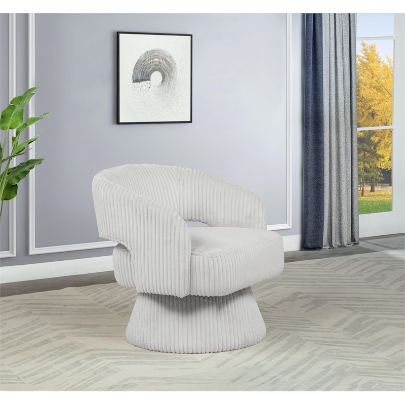 Best Quality Furniture Swivel Accent Chair in Cream Velvet Stripe Fabric