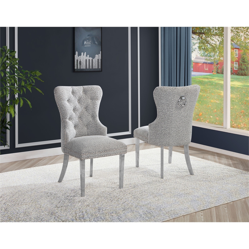 Best Quality Furniture Button Tufted Side Chairs in Rich Gray Boucle Fabric