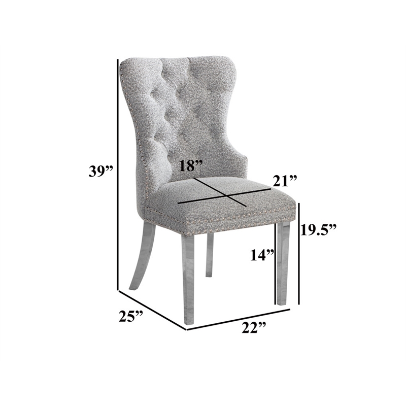 Best Quality Furniture Button Tufted Side Chairs in Rich Gray Boucle Fabric
