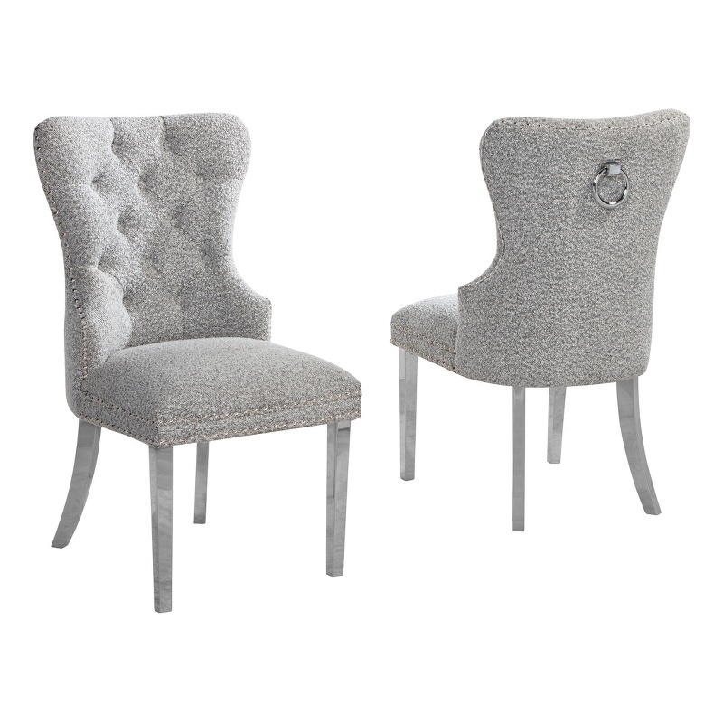 Best Quality Furniture Button Tufted Side Chairs in Rich Gray Boucle Fabric