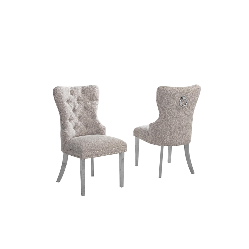 Best Quality Furniture Button Tufted Side Chairs in Gray Boucle Fabric