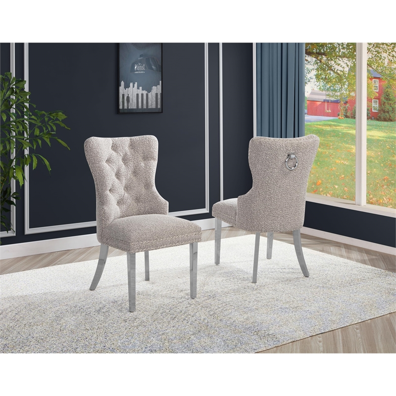 Best Quality Furniture Button Tufted Side Chairs in Gray Boucle Fabric