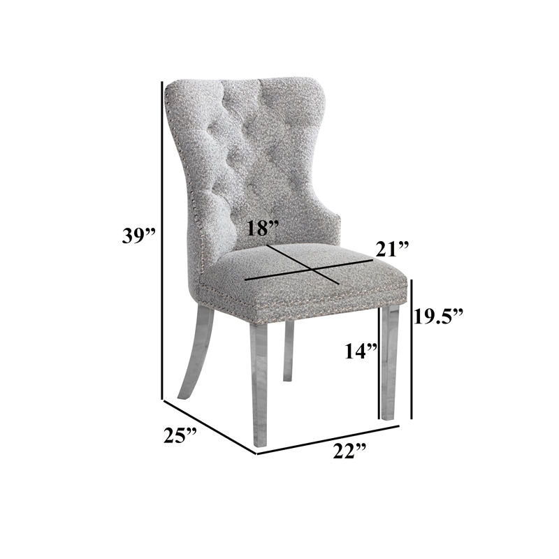 Best Quality Furniture Button Tufted Side Chairs in Gray Boucle Fabric