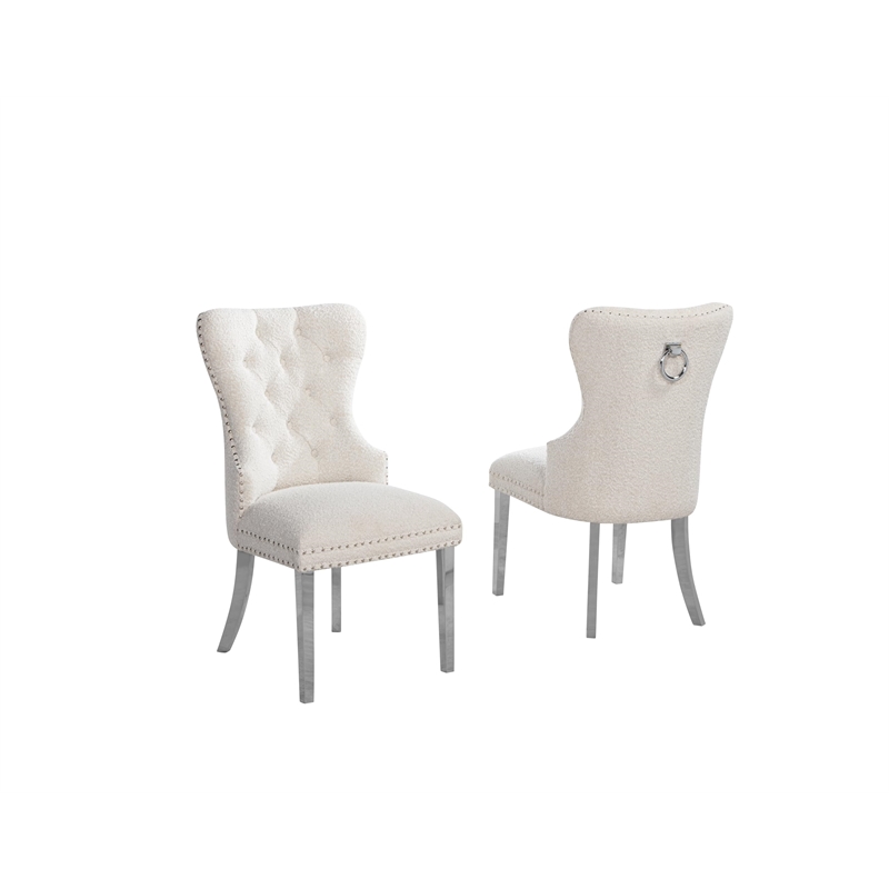 Best Quality Furniture Button Tufted Side Chairs in Cream Boucle Fabric