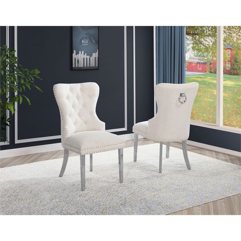 Best Quality Furniture Button Tufted Side Chairs in Cream Boucle Fabric