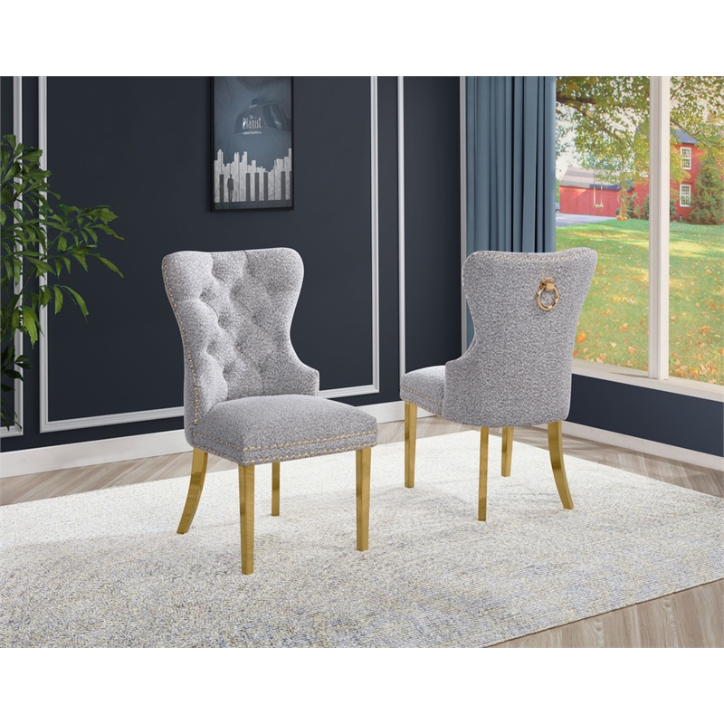 Best Quality Furniture Button Tufted Side Chairs in Rich Gray Boucle Fabric