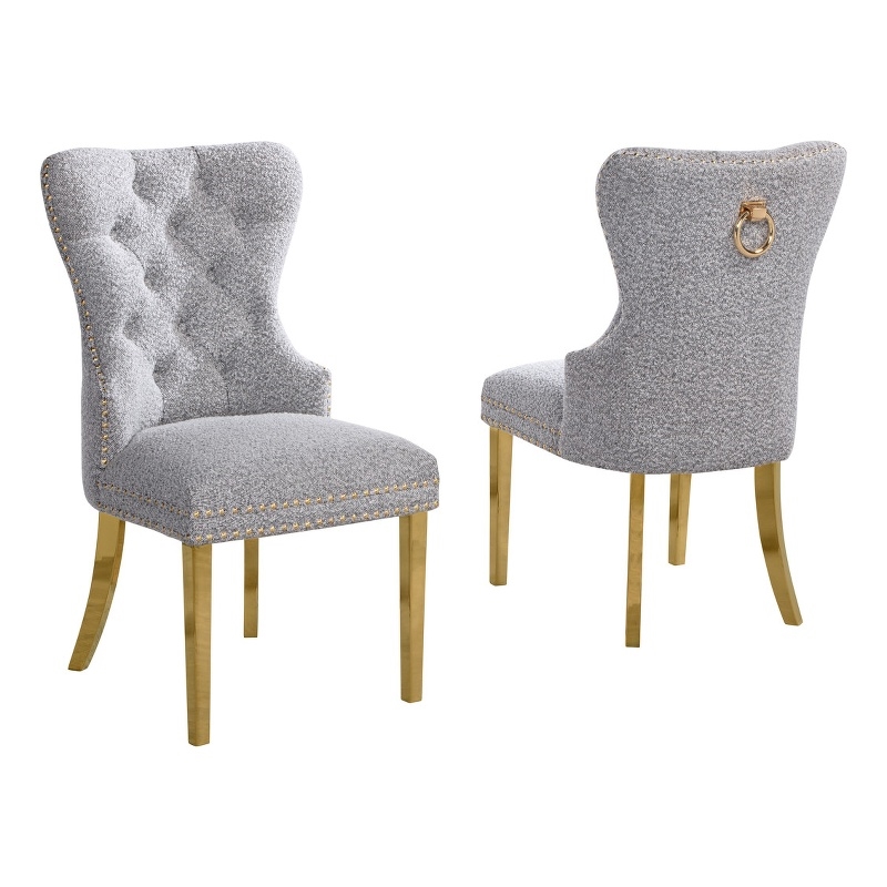 Best Quality Furniture Button Tufted Side Chairs in Rich Gray Boucle Fabric