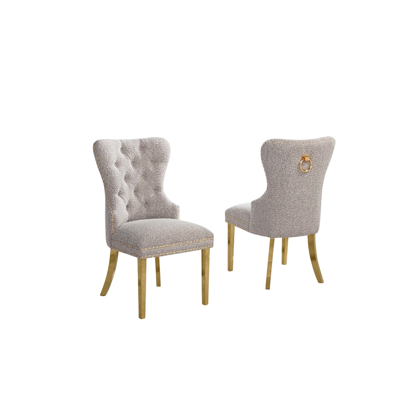 Best Quality Furniture Button Tufted Side Chairs in Gray Boucle Fabric