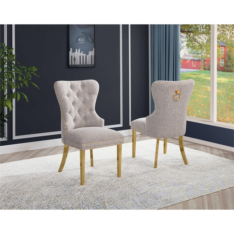 Best Quality Furniture Button Tufted Side Chairs in Gray Boucle Fabric