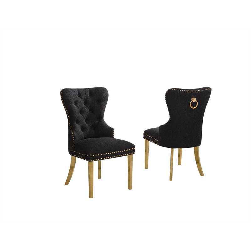 Best Quality Furniture Button Tufted Side Chairs in Black Boucle Fabric