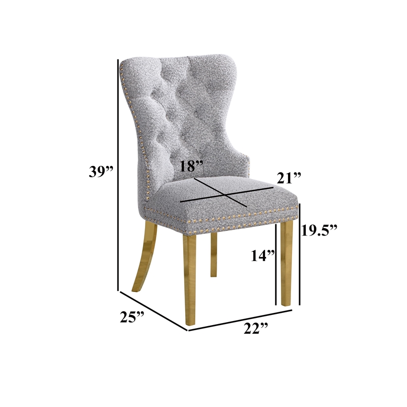 Best Quality Furniture Button Tufted Side Chairs in Black Boucle Fabric