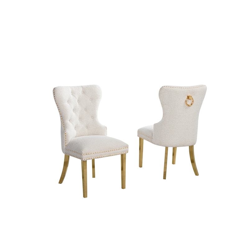 Best Quality Furniture Button Tufted Side Chairs in Cream Boucle Fabric