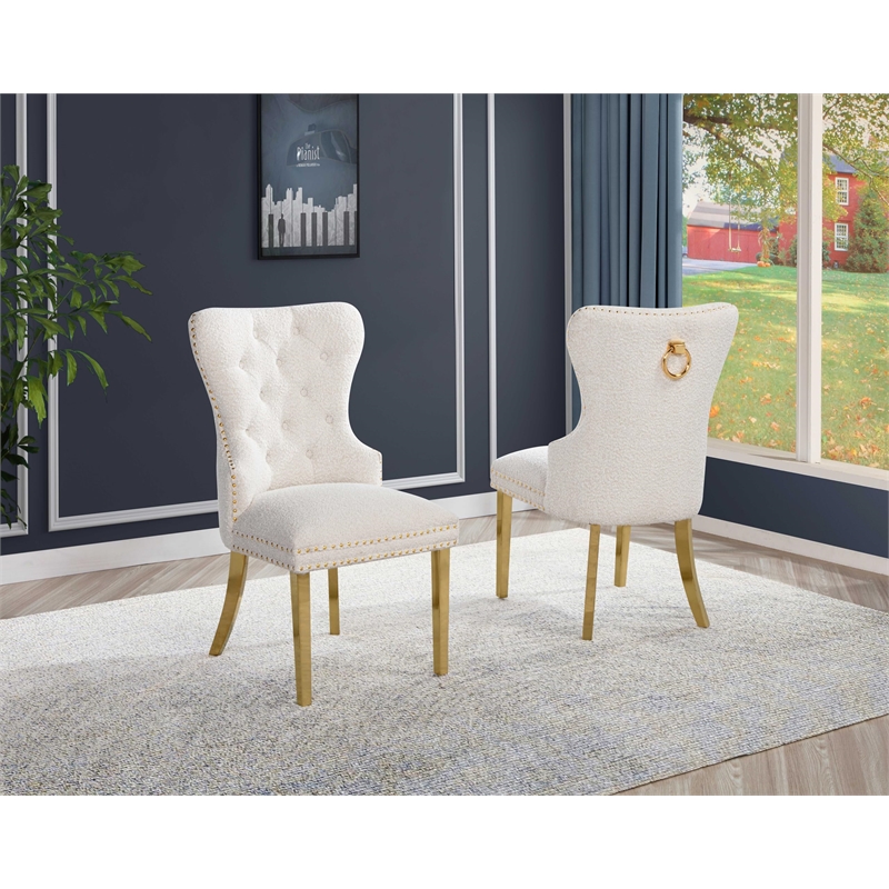 Best Quality Furniture Button Tufted Side Chairs in Cream Boucle Fabric