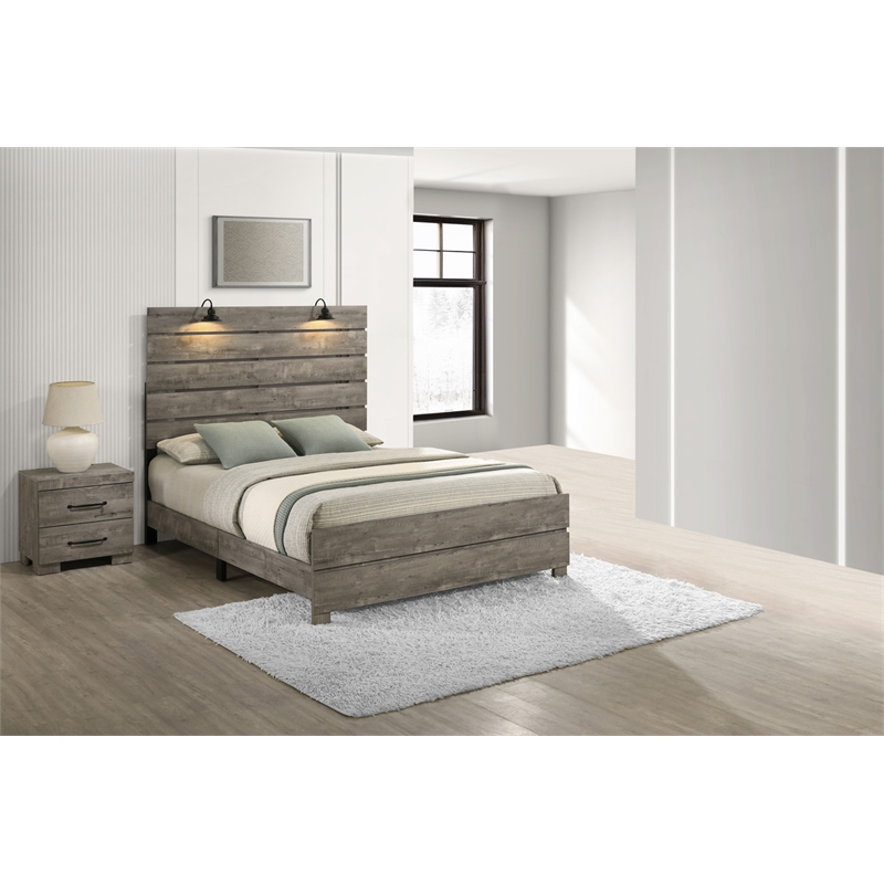 Best Quality Furniture 2pc Antique Gray Wood Panel Bedroom Set with Headlamps