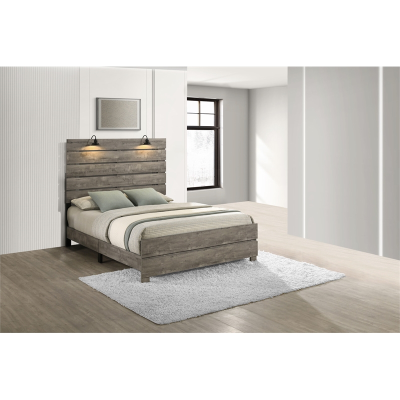 Best Quality Furniture Antique Gray Wood Panel Queen Size Bed with Headlamps