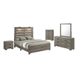 Best Quality Furniture 5pc Antique Gray Wood Panel Bedroom Set with Headlamps
