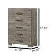Best Quality Furniture Antique Gray Wood 5 Drawer Chest with Rustic Finish