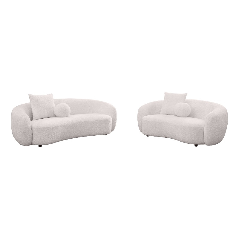 Best Quality Furniture 2 Piece Sofa & Loveseat Set in Beige Boucle Teddy Fabric