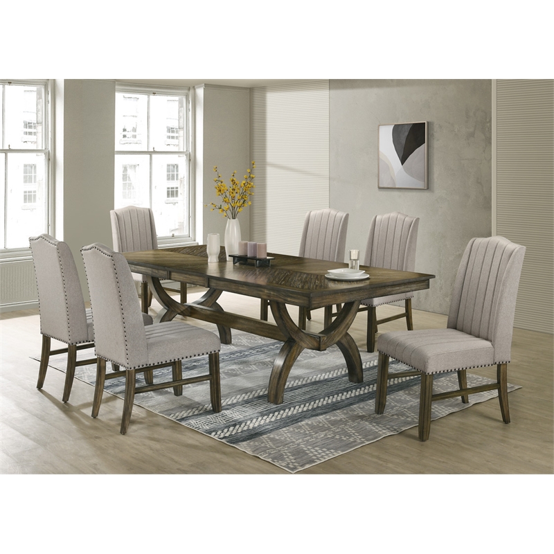 Best Quality Furniture Antique Brown Wood Extendable Dining Table Set