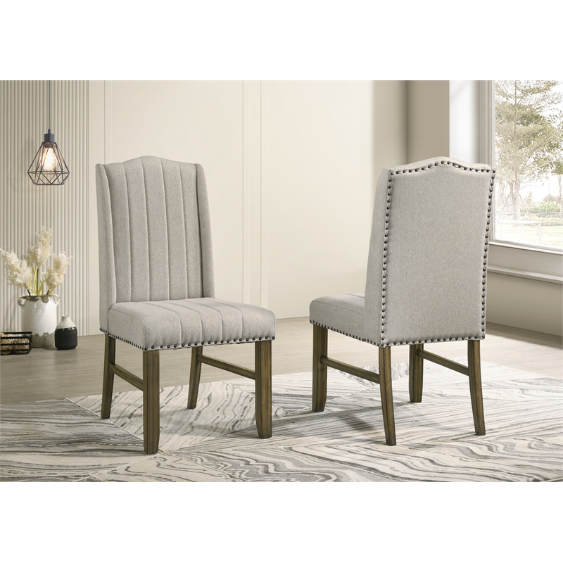 Best Quality Furniture Beige Fabric Dining Chairs with Brown Wood